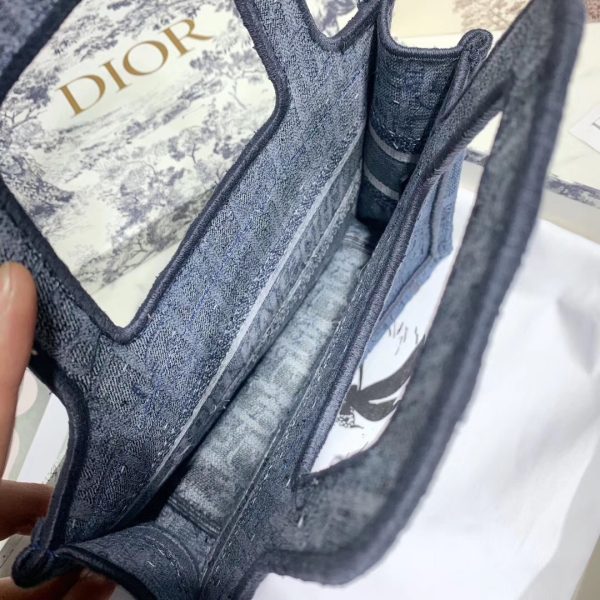 Dior Mini Book Tote Bag In Denim Blue Canvas - Image 3