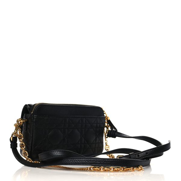 CHRISTIAN Dior Calfskin Caro Pouch with Chain Black - Image 3