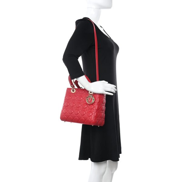 CHRISTIAN DIOR Lambskin Cannage Medium Red - Image 2