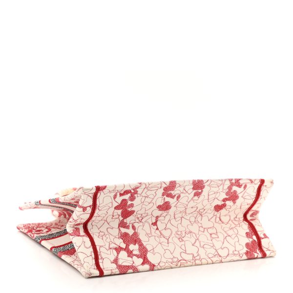 CHRISTIAN Dior Canvas Embroidered Tote Red White - Image 3