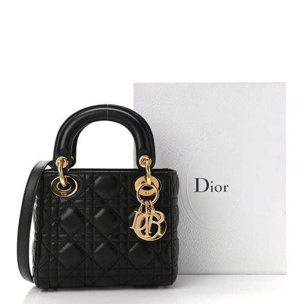 CHRISTIAN Lambskin Cannage Mini Lady Black - Image 2