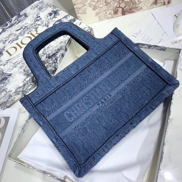 Dior Mini Book Tote Bag In Denim Blue Canvas - Image 6