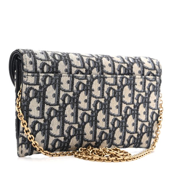 CHRISTIAN Dior Oblique Chain Long Wallet Blue - Image 4
