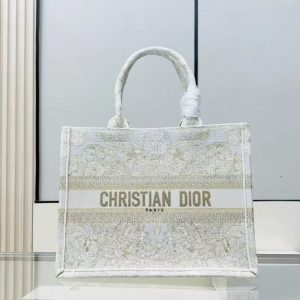 CHRISTIAN Dior Canvas Embroidered Large Tote