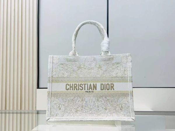 CHRISTIAN Dior Canvas Embroidered Large Tote