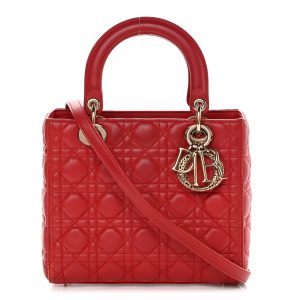 CHRISTIAN DIOR Lambskin Cannage Medium Red