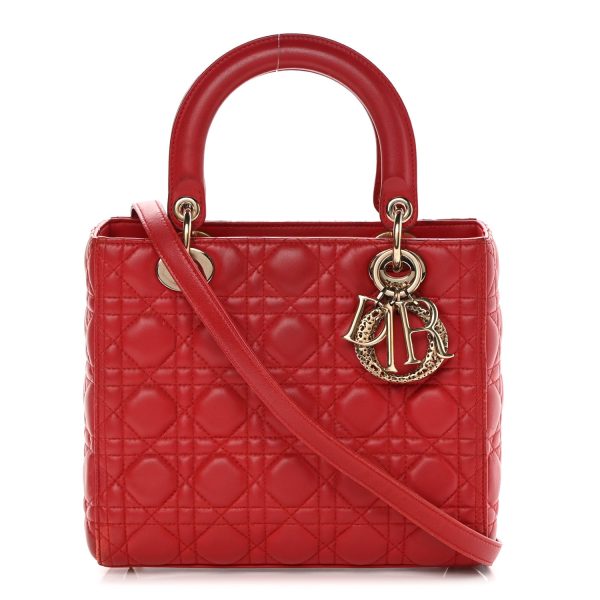 CHRISTIAN DIOR Lambskin Cannage Medium Red