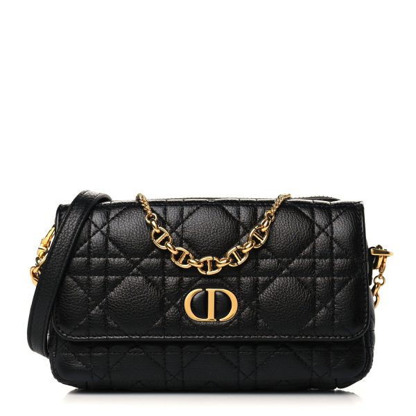 CHRISTIAN Dior Calfskin Caro Pouch with Chain Black