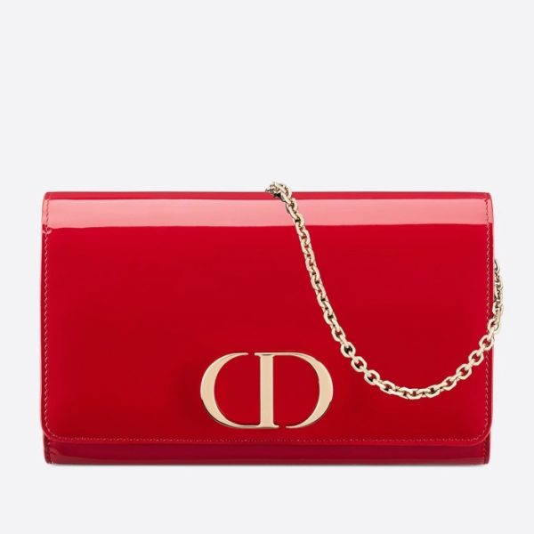 Dior 30 Montaigne Wallet In Red Patent Calfskin