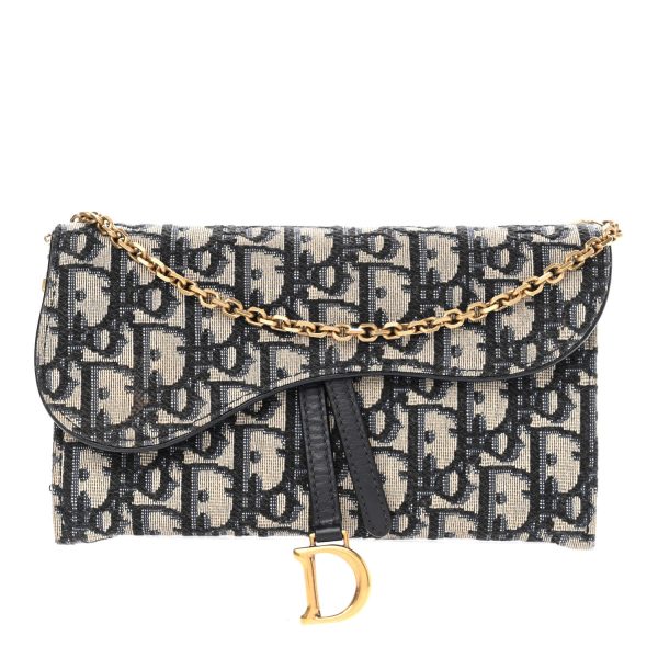 CHRISTIAN Dior Oblique Chain Long Wallet Blue