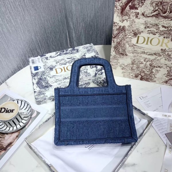 Dior Mini Book Tote Bag In Denim Blue Canvas - Image 5