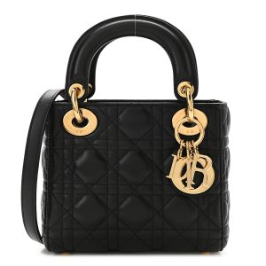CHRISTIAN Lambskin Cannage Mini Lady Black