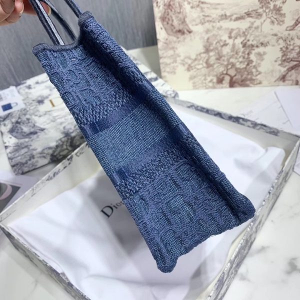 Dior Mini Book Tote Bag In Denim Blue Canvas - Image 4