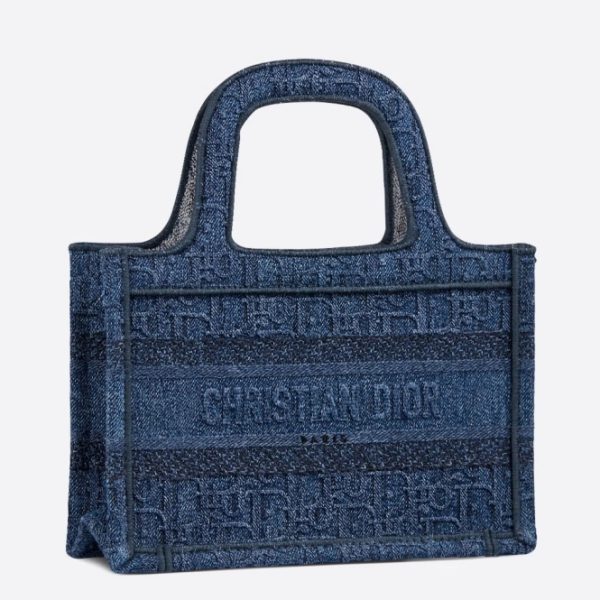 Dior Mini Book Tote Bag In Denim Blue Canvas
