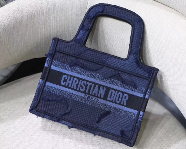 DIOR Mini Book Tote Bag In Blue Camouflage Canvas - Image 6