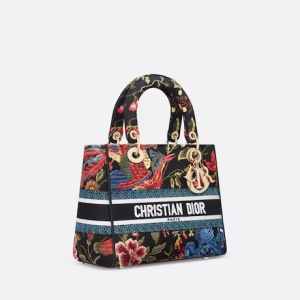 MEDIUM LADY D-LITE BAG Black Embroidery
