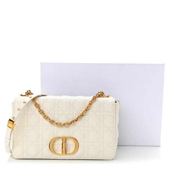 CHRISTIAN DIOR Lambskin Cannage Large Caro Bag Ivory - Image 3
