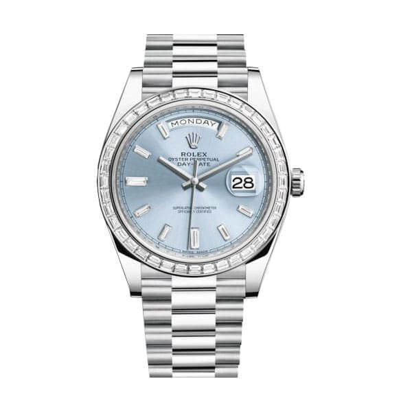 Rolex Day-Date Platinum 228396TBR Ice Blue Dial with Baguette Indices